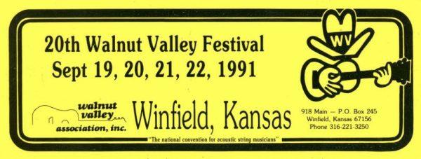 20th Walnut Valley Festival Bumper Sticker (1991)