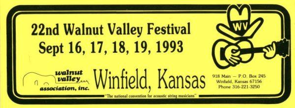 22nd Walnut Valley Festival Bumper Sticker (1993)