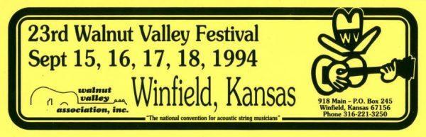 23rd Walnut Valley Festival Bumper Sticker (1994)