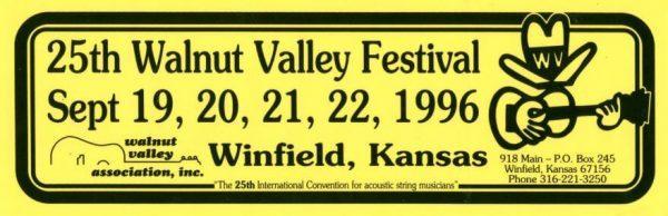 25th Walnut Valley Festival Bumper Sticker (1996)