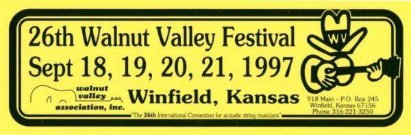 26th Walnut Valley Festival Bumper Sticker (1997)