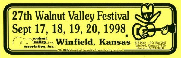 27th Walnut Valley Festival Bumper Sticker (1998)