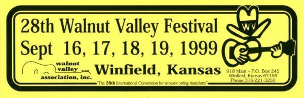 28th Walnut Valley Festival Bumper Sticker (1999)