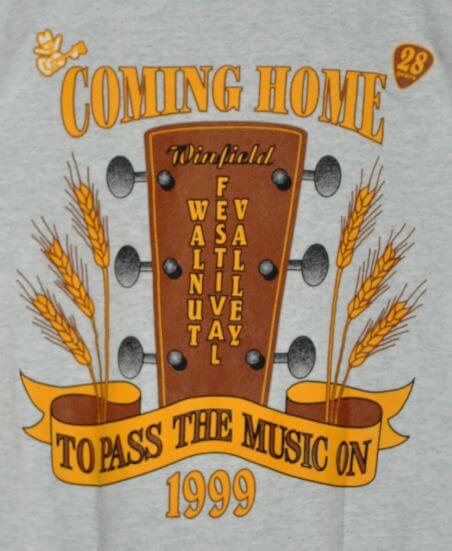 "Coming Home To Pass The Music On, 28th Walnut Valley Festival" T-Shirt Back