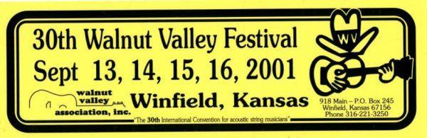 30th Walnut Valley Festival Bumper Sticker (2001)