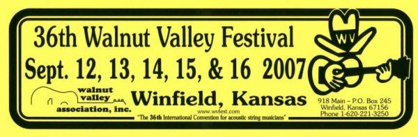 36th Walnut Valley Festival Bumper Sticker (2007)