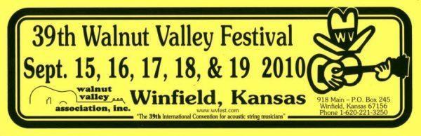 39th Walnut Valley Festival Bumper Sticker (2010)