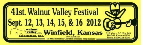 41st Walnut Valley Festival Bumper Sticker (2012)