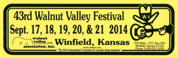 43rd Walnut Valley Festival Bumper Sticker (2014)