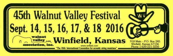 45th Walnut Valley Festival Bumper Sticker (2016)