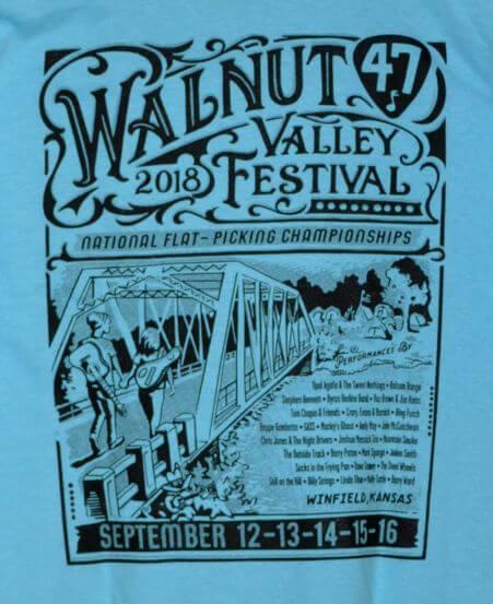 Monochrome Print of Official 2018 Walnut Valley Festival Worker T-Shirt