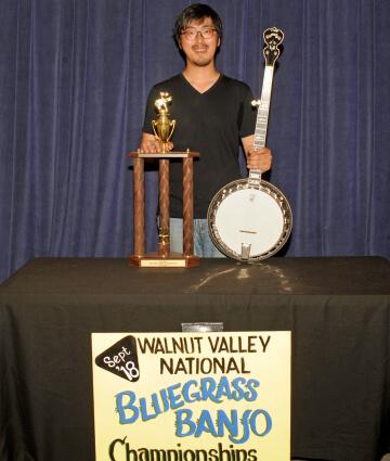 2nd Place Banjo Winner, Takumi Kodera, with Trophy and Prize Banjo