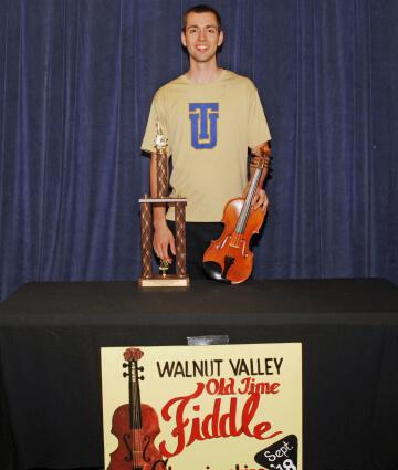 2nd Place Fiddle Winner, Josiah Colle with trophy and prize fiddle (2018)