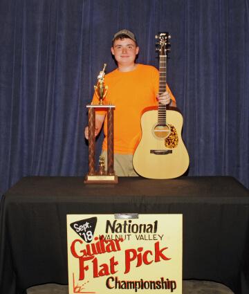 1st Place Flat Pick Guitar Winner with Trophy and Prize Guitar (2018)