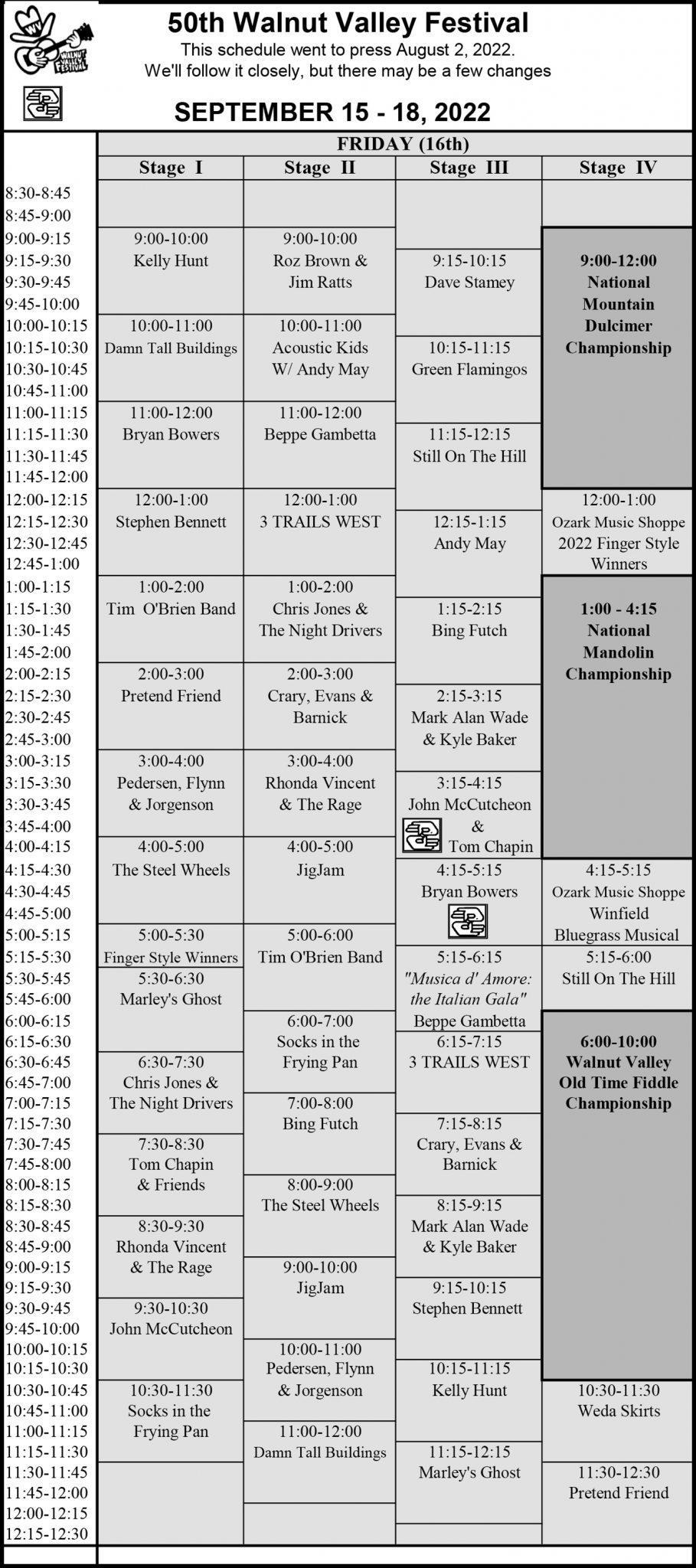 2022 Stage Schedule Walnut Valley Festival