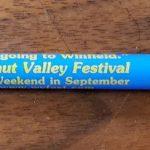 Blue & Yellow pen with Walnut Valley Festival's "Fesity" logo and "I Can't. I'm going to Winfield."