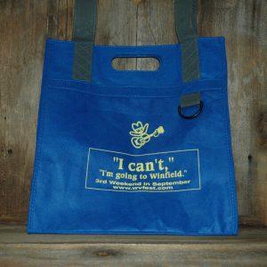 Blue tote bag - front reads "I can't, I'm going to Winfield. 3rd Weekend in September, www.wvfest.com"